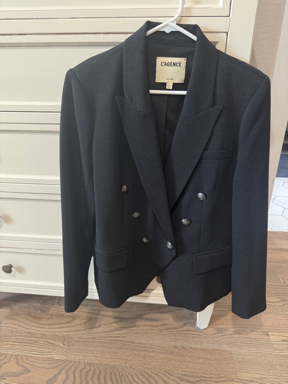 L'agence Black Double-Breasted Textured Jacket With Silver Buttons